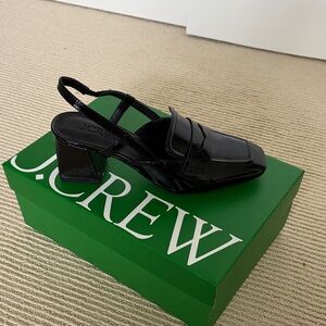 J. Crew Bianca Glossy Black Block Heel Slingbacks